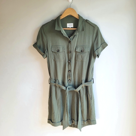 Sezane Pants - SEZANE Olive Military Green Utility Button-Up Romper with Belt Size 10